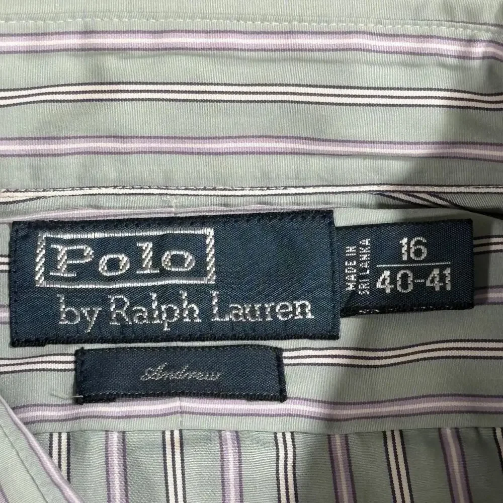 Polo Ralph Lauren Shirt Mens 16 34/35 Green Stripe Andrew Dress Button Up